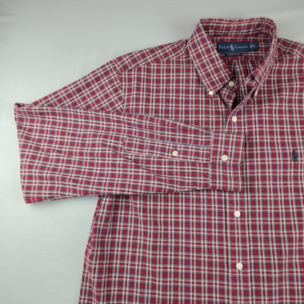 Ralph Lauren Custom Fit Red Plaid Button-Down Shirt Mens Large Long Sleeve EUC - Picture 4 of 16